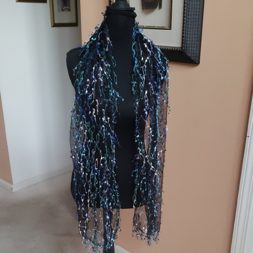 Chico's Black Confetti Infinity Statement Scarf In Blue & Lavendar Tones
